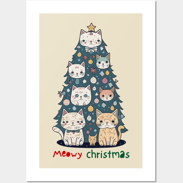 Meowy Christmas Tree sweater Wall Art by Maria Murtaza